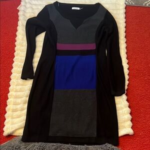 Calvin Klein Elegant Black and Blue Colorblock Dress